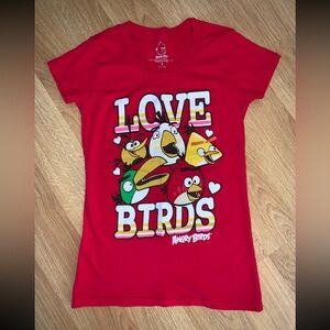 Vtg Angry Birds LOVE BIRDS Girls 10 12 Valentine’s Day t-shirt top OR womens XS